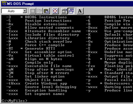 Borland command-line options at the command-line.